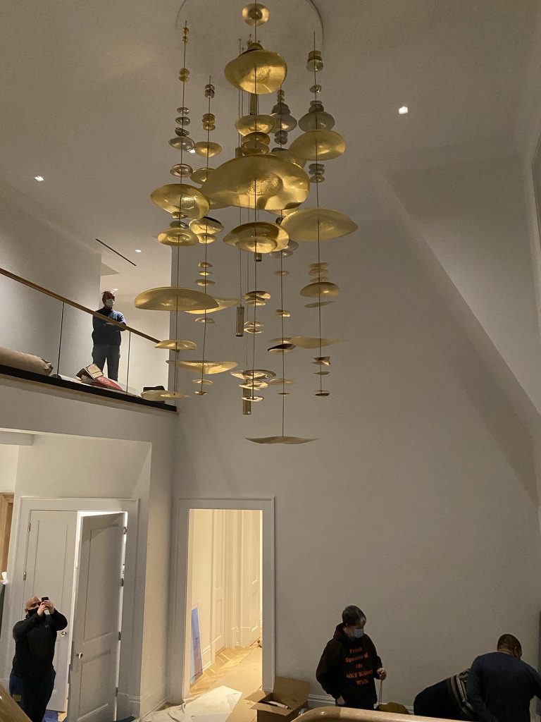 Gold disc chandelier