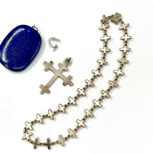 Robert Lee Morris Silver Cross Necklace w/ Lapis Pendant