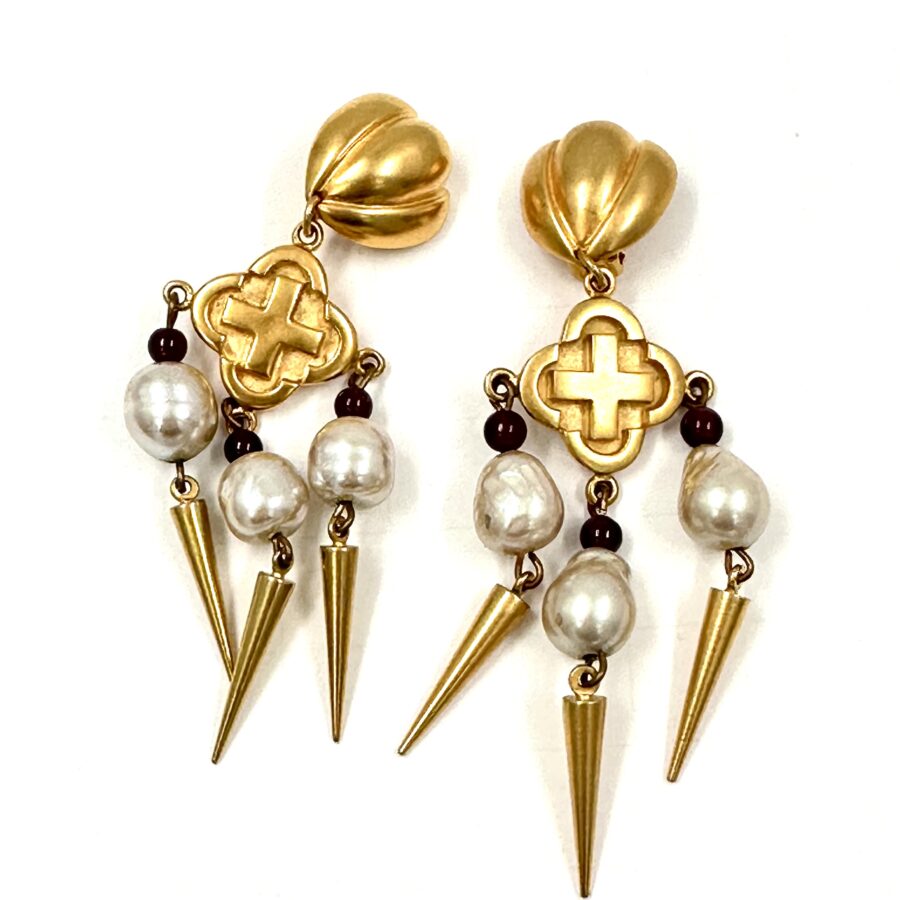 Robert Lee Morris for Donna Karan Pearl & Garnet Earrings