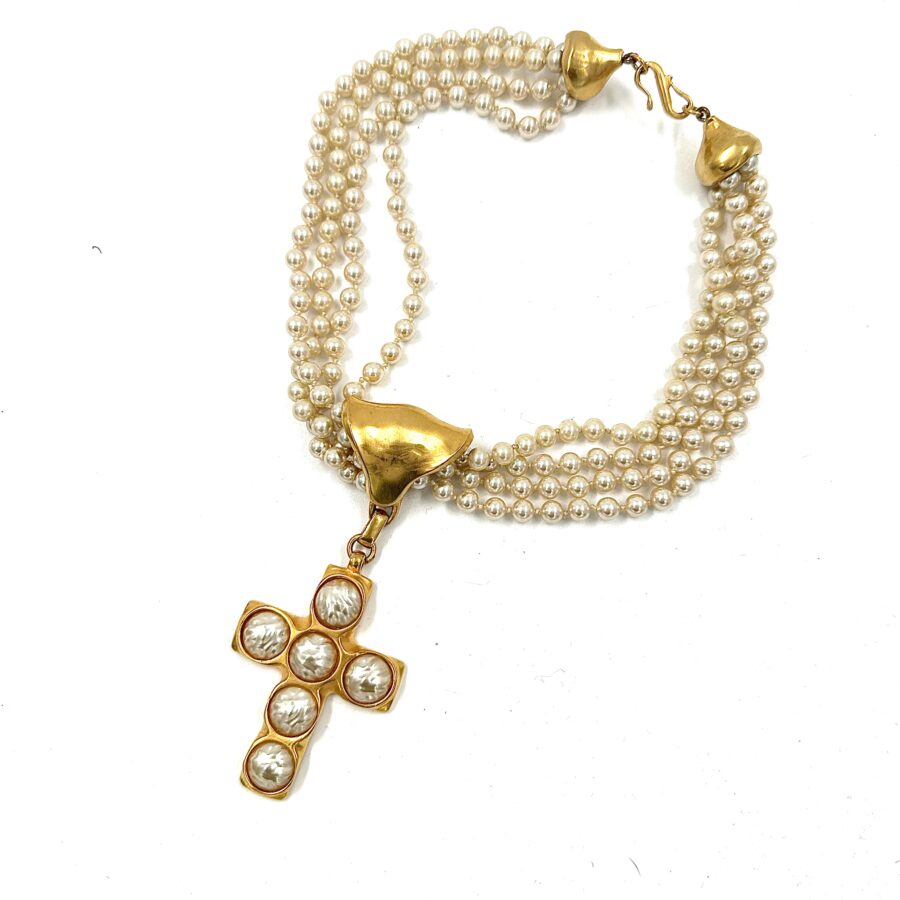 Robert Lee Morris for Donna Karan Pearl & Crucifix Necklace