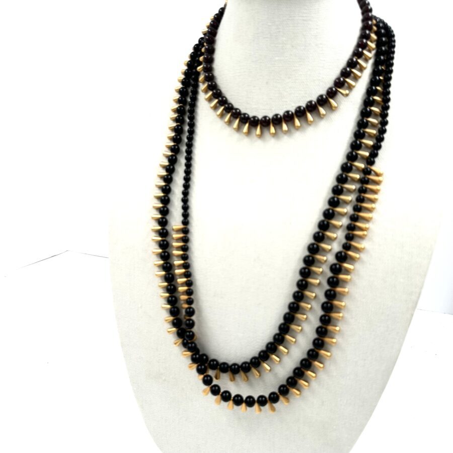 Robert Lee Morris for Donna Karan Longer Onyx and Gold Necklace - Image 2