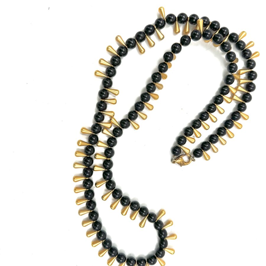 Robert Lee Morris for Donna Karan Long Onyx and Gold Necklace