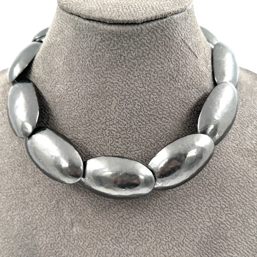 Robert Lee Morris Large Gunmetal Egg Necklace