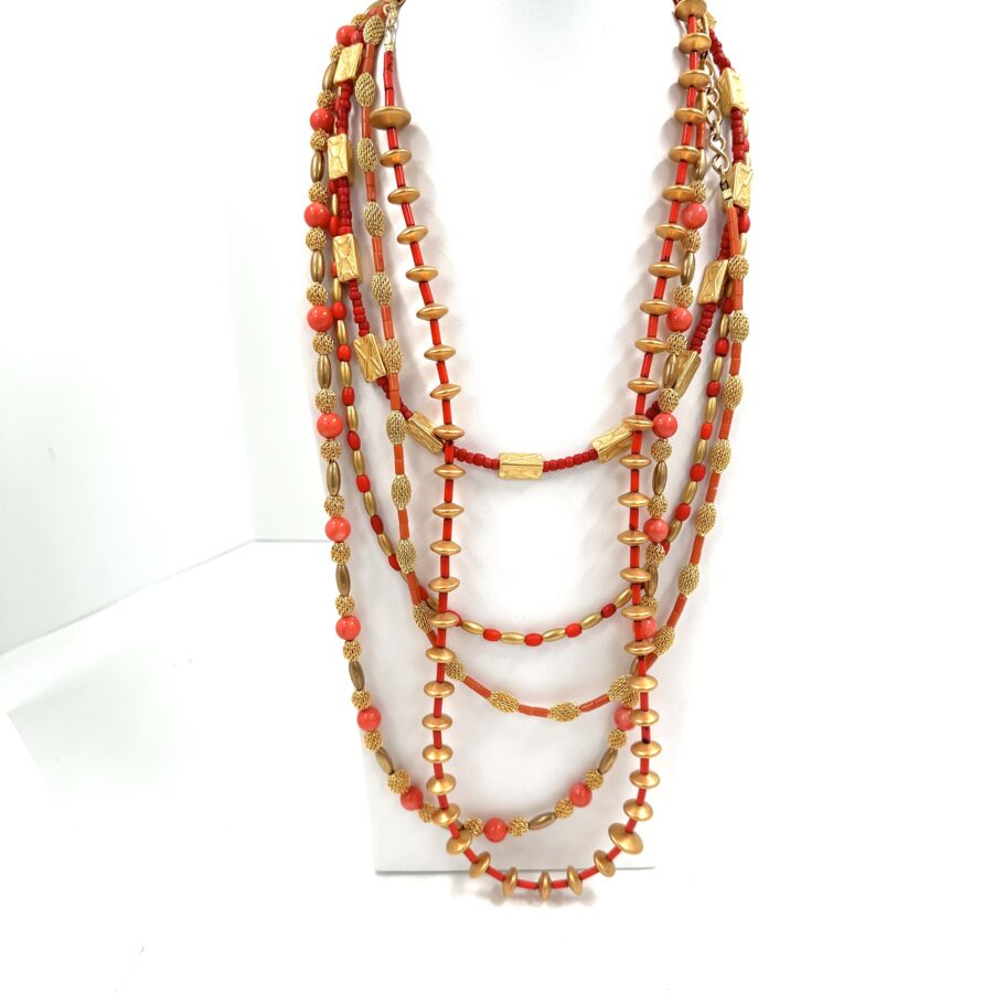 Robert Lee Morris Long Double Strand Red-Orange Necklace - Image 4