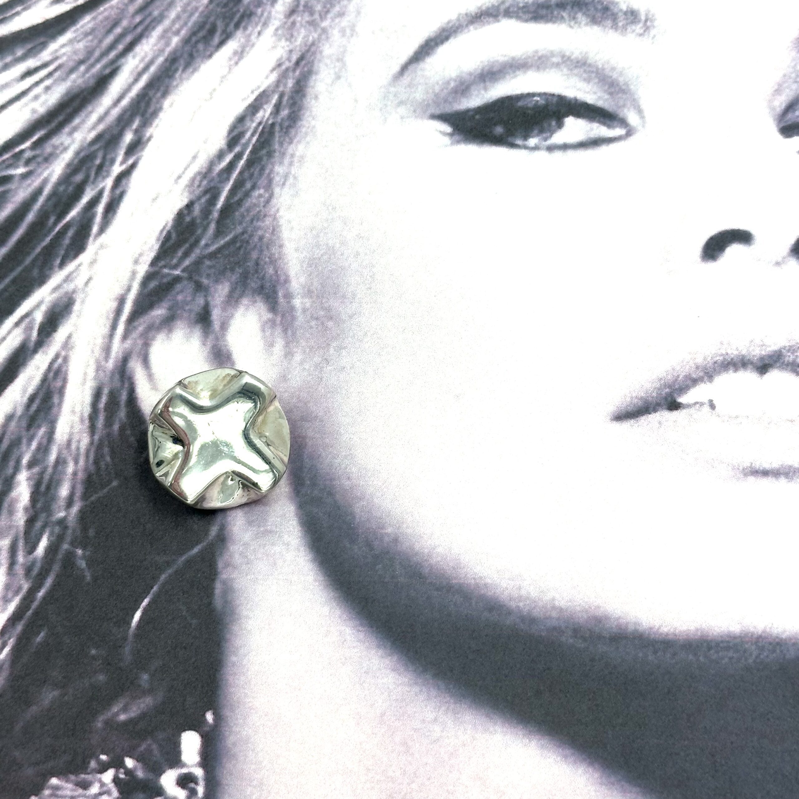 Robert Lee Morris Raised Silver Cross Disc Earrings - Image 2